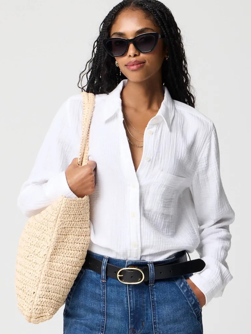J. Crew White Oversized Double Gauze Button-Down Shirt